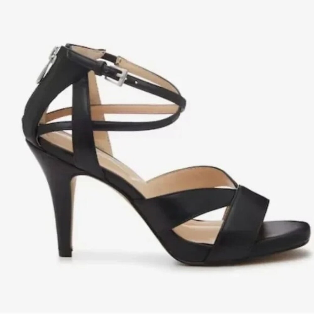 Adrianne Vittadini AV-XALT Strappy Faux Leather Pump Heel Shoe Black 7.5 NEW